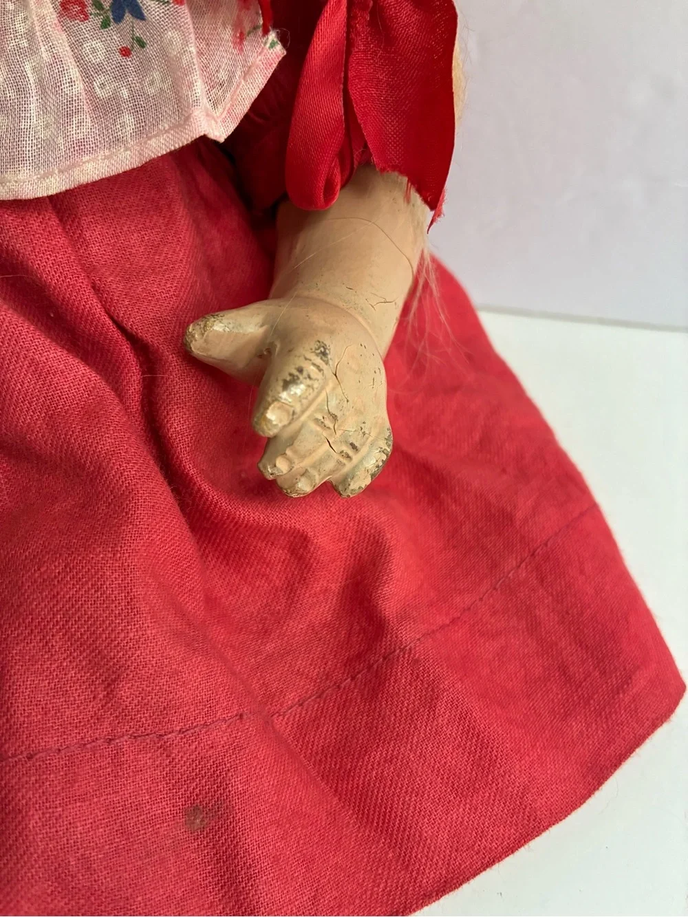 Vintage 40s 50s Composition Doll Red Dress Hat 18” Hard Plastic Rare